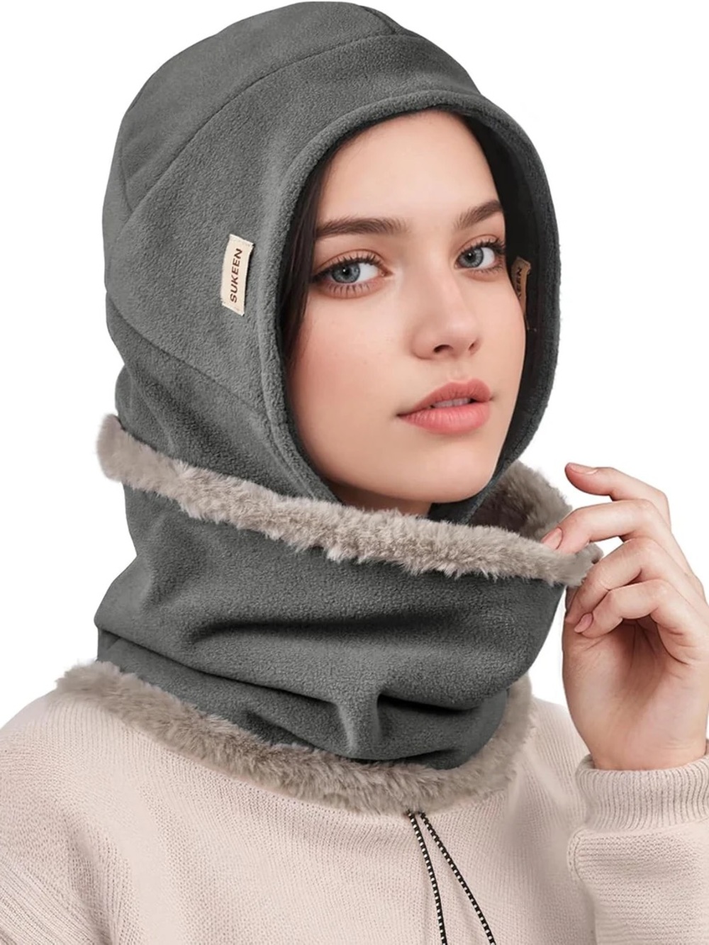 Sukeen Winter Hats with Thick Fleece Scarf Set gray - unisex